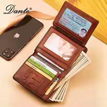 Dante Men’s Leather Wallet – RFID Blocking Retro Cowhide Multi-Function Vertical Money Clip