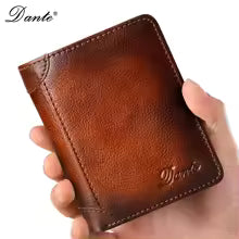 Dante Men’s Leather Wallet – RFID Blocking Retro Cowhide Multi-Function Vertical Money Clip