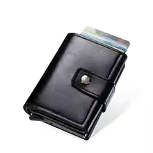 Men's Retro Metal & PU Leather Wallet – RFID Anti-Theft Minimalist Card Holder