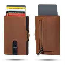 Casekey Custom Logo Men’s Crazy Horse Leather Smart Wallet – RFID Protection Pop-Up Aluminum Card Holder