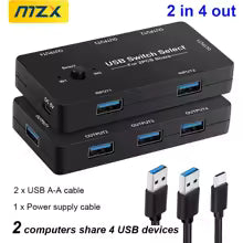 MZX KVM USB Switcher – 2.0 Hub for Sharing Keyboard, Mouse & Printer