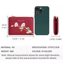 Women’s Embroidered Flower Short Wallet – Zipper Coin Purse & Card Holder