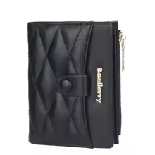 Baellerry Floral Checkerboard Zip Wallet – Hand-Stitched Mini Coin Purse with 6 Card Slots