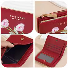 Women’s Embroidered Flower Short Wallet – Zipper Coin Purse & Card Holder