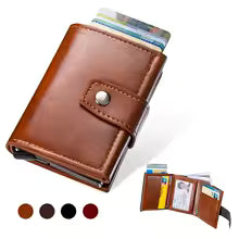 Men's Retro Metal & PU Leather Wallet – RFID Anti-Theft Minimalist Card Holder