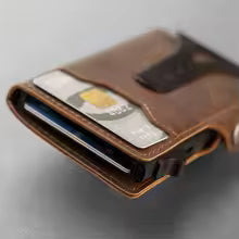 CASEKEY Slim Men's Wallet - Premium Leather, RFID-Packaged Pop-Up Wallet with Aluminum Case