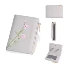 Women’s Embroidered Flower Short Wallet – Zipper Coin Purse & Card Holder