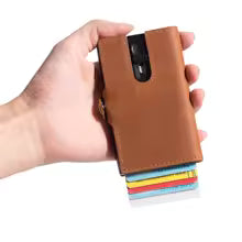 Casekey Custom Logo Men’s Crazy Horse Leather Smart Wallet – RFID Protection Pop-Up Aluminum Card Holder