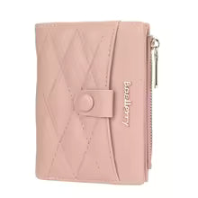 Baellerry Floral Checkerboard Zip Wallet – Hand-Stitched Mini Coin Purse with 6 Card Slots