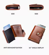 Men's Retro Metal & PU Leather Wallet – RFID Anti-Theft Minimalist Card Holder