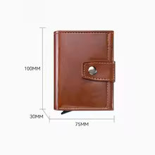 Men's Retro Metal & PU Leather Wallet – RFID Anti-Theft Minimalist Card Holder
