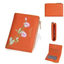 Women’s Embroidered Flower Short Wallet – Zipper Coin Purse & Card Holder