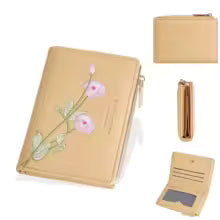 Women’s Embroidered Flower Short Wallet – Zipper Coin Purse & Card Holder