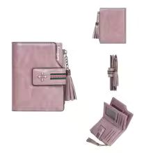 Women’s PU Leather Wallet with Tassel – Fashionable Oil-Wax Trifold Short Wallet & Zipper Coin Purse