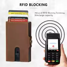 Casekey Custom Logo Men’s Crazy Horse Leather Smart Wallet – RFID Protection Pop-Up Aluminum Card Holder