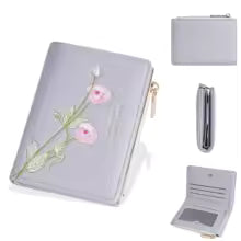 Women’s Embroidered Flower Short Wallet – Zipper Coin Purse & Card Holder