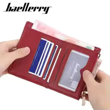 Baellerry Floral Checkerboard Zip Wallet – Hand-Stitched Mini Coin Purse with 6 Card Slots