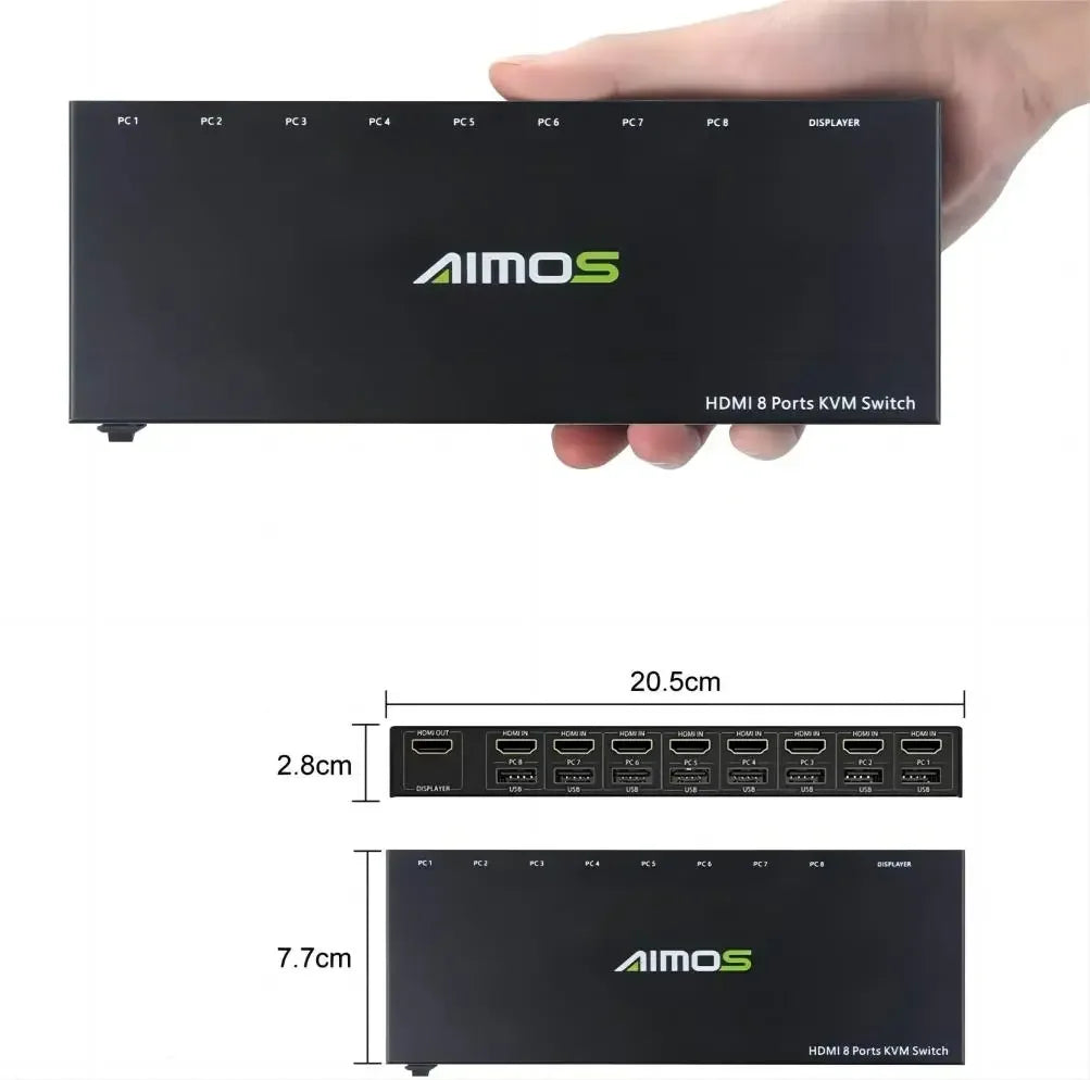 AIMOS HDMI KVM Switch 8 In 1 Out Switch Share Monitor Mouse Keyboard HDMI Switcher 4K to 30Hz for Laptop, PC, PS4 Bratia Tools
