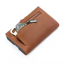 Casekey Custom Logo Men’s Crazy Horse Leather Smart Wallet – RFID Protection Pop-Up Aluminum Card Holder