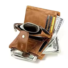 Unisex Genuine Leather Wallet – Personalized Short Coin & Card Holder with Zipper