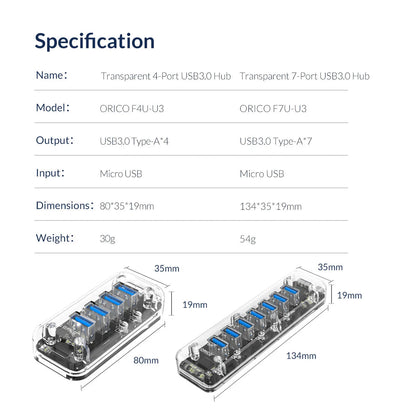ORICO Usb Hub HUB 3.0 4-Port Splitter USB HUB Adapter Expansion Dock Ultra-Slim OTG Adapter for Macbook Pro Bratia Tools