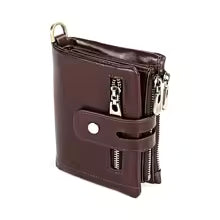 Unisex Genuine Leather Wallet – Personalized Short Coin & Card Holder with Zipper