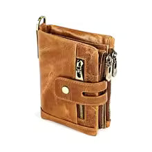Unisex Genuine Leather Wallet – Personalized Short Coin & Card Holder with Zipper