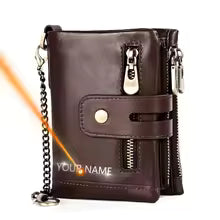 Unisex Genuine Leather Wallet – Personalized Short Coin & Card Holder with Zipper