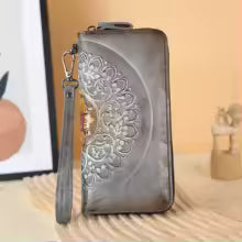 Ladies’ Retro Embossed Handbag – Multi-Card Long Wallet & Phone Bag, Fashionable Spray Design