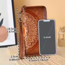 Ladies’ Retro Embossed Handbag – Multi-Card Long Wallet & Phone Bag, Fashionable Spray Design