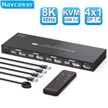 Navceker 8K DisplayPort KVM Switch – 1 Monitor, 4 Computers, 4K 144Hz | USB 3.0 Bratia Tools