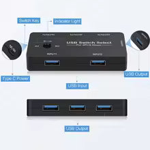 MZX KVM USB Switcher – 2.0 Hub for Sharing Keyboard, Mouse & Printer