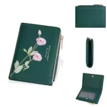 Women’s Embroidered Flower Short Wallet – Zipper Coin Purse & Card Holder