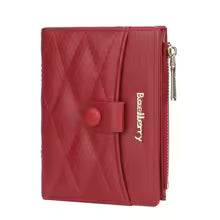 Baellerry Floral Checkerboard Zip Wallet – Hand-Stitched Mini Coin Purse with 6 Card Slots