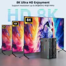 4K@144Hz KVM Switch 2 Monitors 2 Computers 8K@60Hz,HDMI + Displayport Dual Monitor KVM with 4 USB 3.0 Port for Keyboard Mouse Bratia Tools