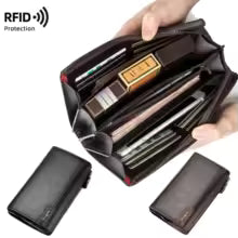 Business Casual Men’s Clutch Wallet – Multi-Layer Long Wallet with Zipper & Card Slots