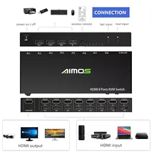 AIMOS HDMI KVM Switch 8 In 1 Out Switch Share Monitor Mouse Keyboard HDMI Switcher 4K to 30Hz for Laptop, PC, PS4 Bratia Tools