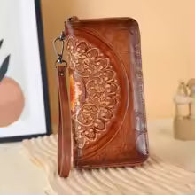 Ladies’ Retro Embossed Handbag – Multi-Card Long Wallet & Phone Bag, Fashionable Spray Design