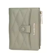 Baellerry Floral Checkerboard Zip Wallet – Hand-Stitched Mini Coin Purse with 6 Card Slots