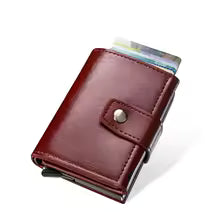 Men's Retro Metal & PU Leather Wallet – RFID Anti-Theft Minimalist Card Holder