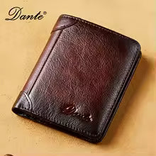 Dante Men’s Leather Wallet – RFID Blocking Retro Cowhide Multi-Function Vertical Money Clip