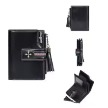 Women’s PU Leather Wallet with Tassel – Fashionable Oil-Wax Trifold Short Wallet & Zipper Coin Purse