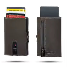 Casekey Custom Logo Men’s Crazy Horse Leather Smart Wallet – RFID Protection Pop-Up Aluminum Card Holder