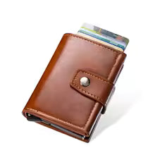 Men's Retro Metal & PU Leather Wallet – RFID Anti-Theft Minimalist Card Holder