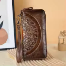 Ladies’ Retro Embossed Handbag – Multi-Card Long Wallet & Phone Bag, Fashionable Spray Design