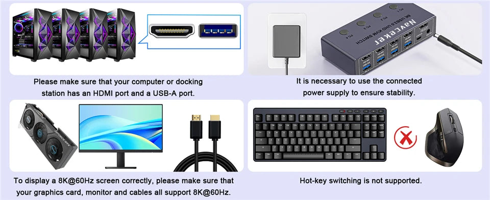 Navceker 4K 240Hz HDMI KVM Switch – 4×1, 8K Support & USB 3.0 Hub Bratia Tools