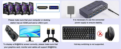 Navceker 4K 240Hz HDMI KVM Switch – 4×1, 8K Support & USB 3.0 Hub Bratia Tools