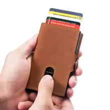 Casekey Custom Logo Men’s Crazy Horse Leather Smart Wallet – RFID Protection Pop-Up Aluminum Card Holder