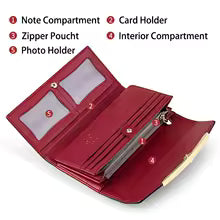 Women’s Long Leather Wallet – Luxury Designer Purse with Cell Phone Pocket & RFID Protection