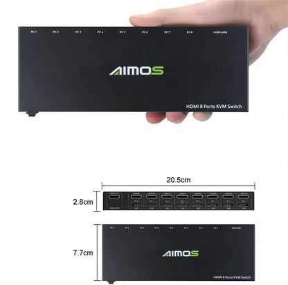AIMOS HDMI KVM Switch 8 In 1 Out Switch Share Monitor Mouse Keyboard HDMI Switcher 4K to 30Hz for Laptop, PC, PS4 Bratia Tools